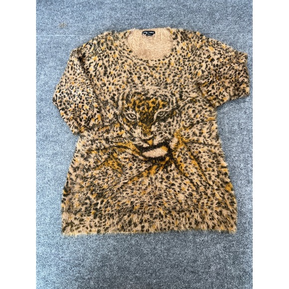 Lauren Michelle Tops - Animal Print Tiger Face Fuzzy Knit Tunic Top Lauren Michelle XL